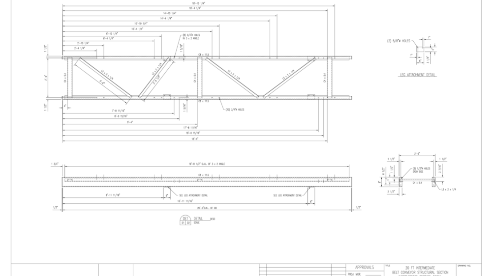 20 ft intermediate belt conveyor structural section intermediate section detail