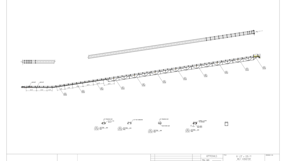 8 1_2 degree x 225 ft belt conveyer plan and elevation